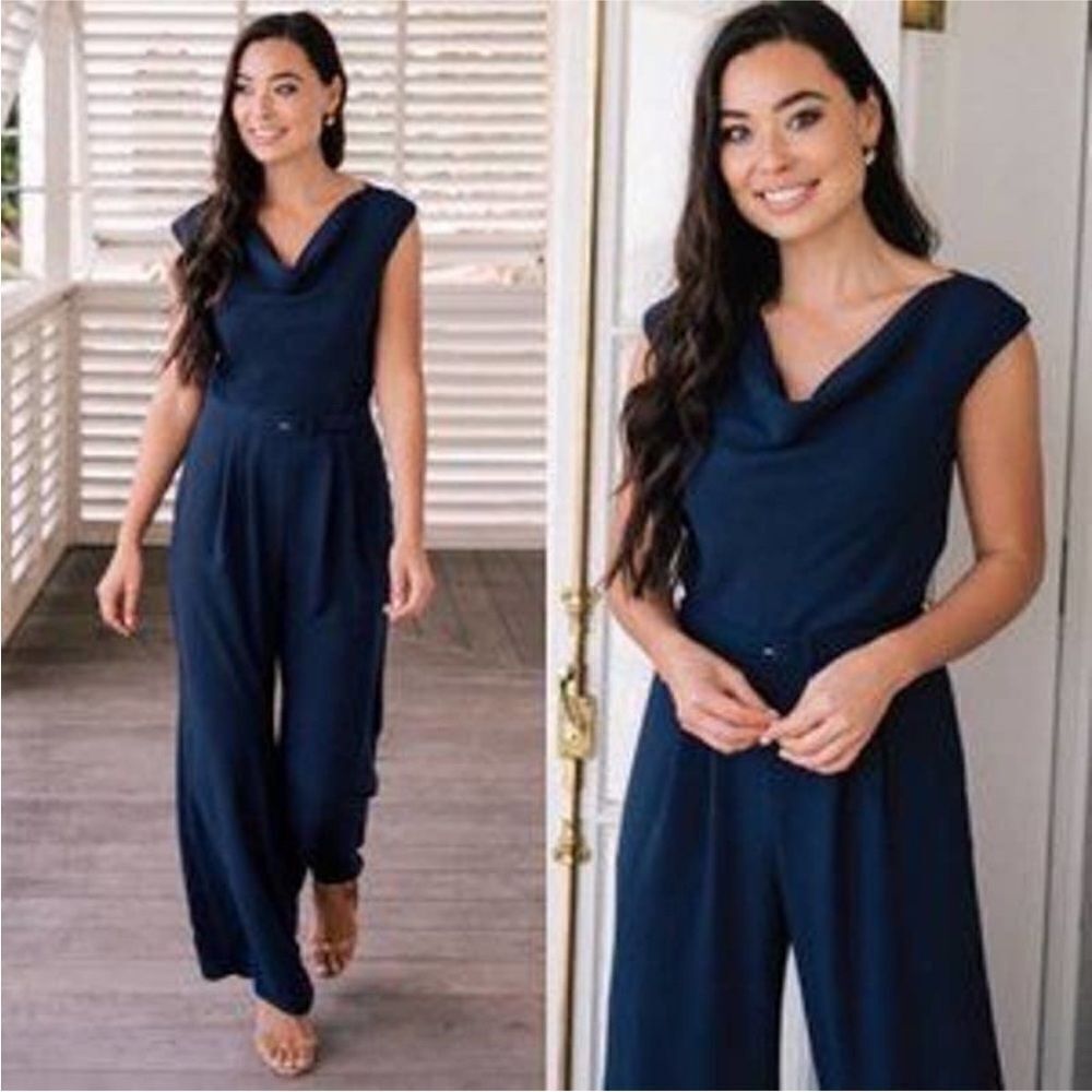 Gal Meets Glam Navy Cowl Neck Jumpsuit